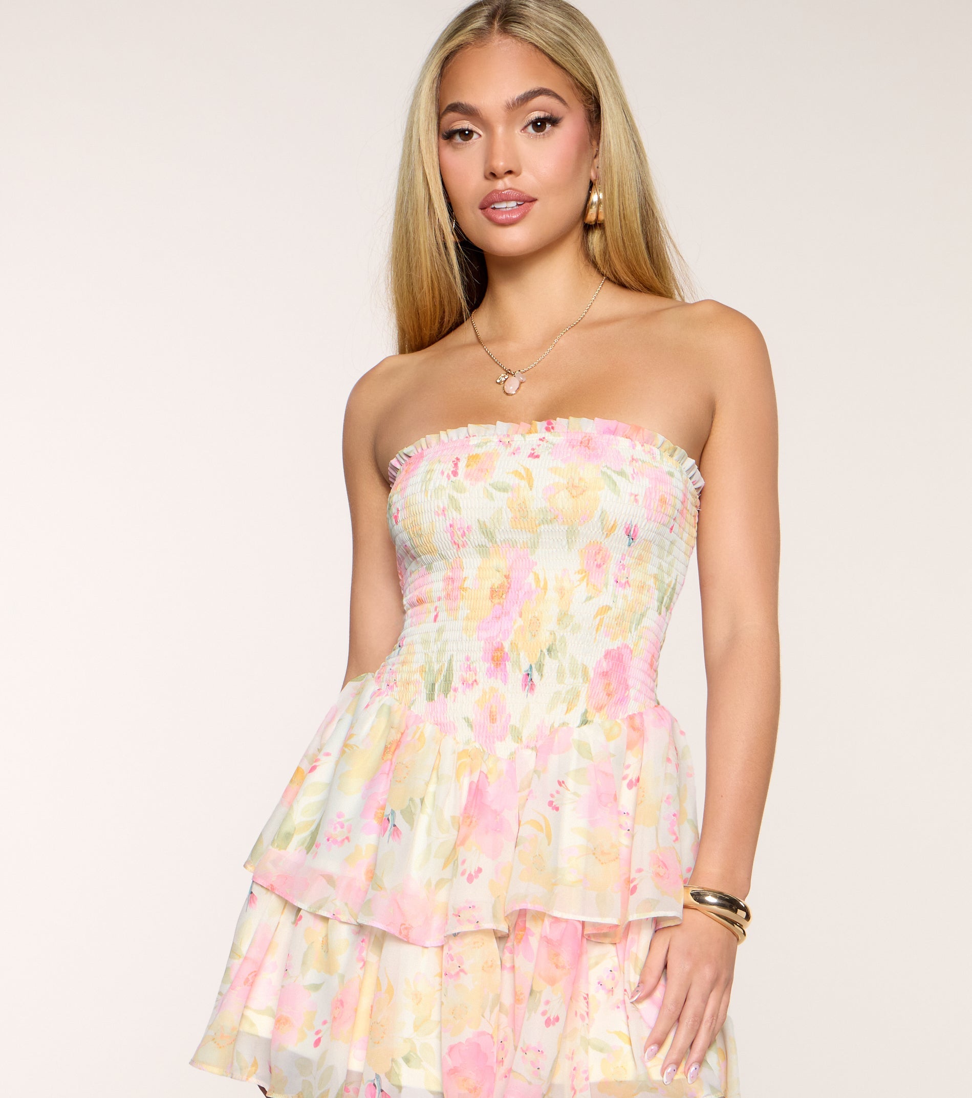 Fresh Bloom Floral Chiffon Mini Dress