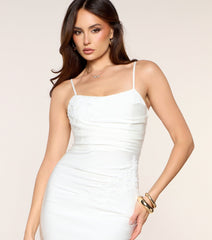 Soft Glam Floral Applique Mini Dress