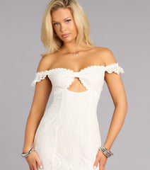 Brunch Date Ready Eyelet A-Line Mini Dress