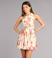 Brunch Plans Belted Floral Skater Dress