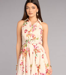 Brunch Plans Belted Floral Skater Dress