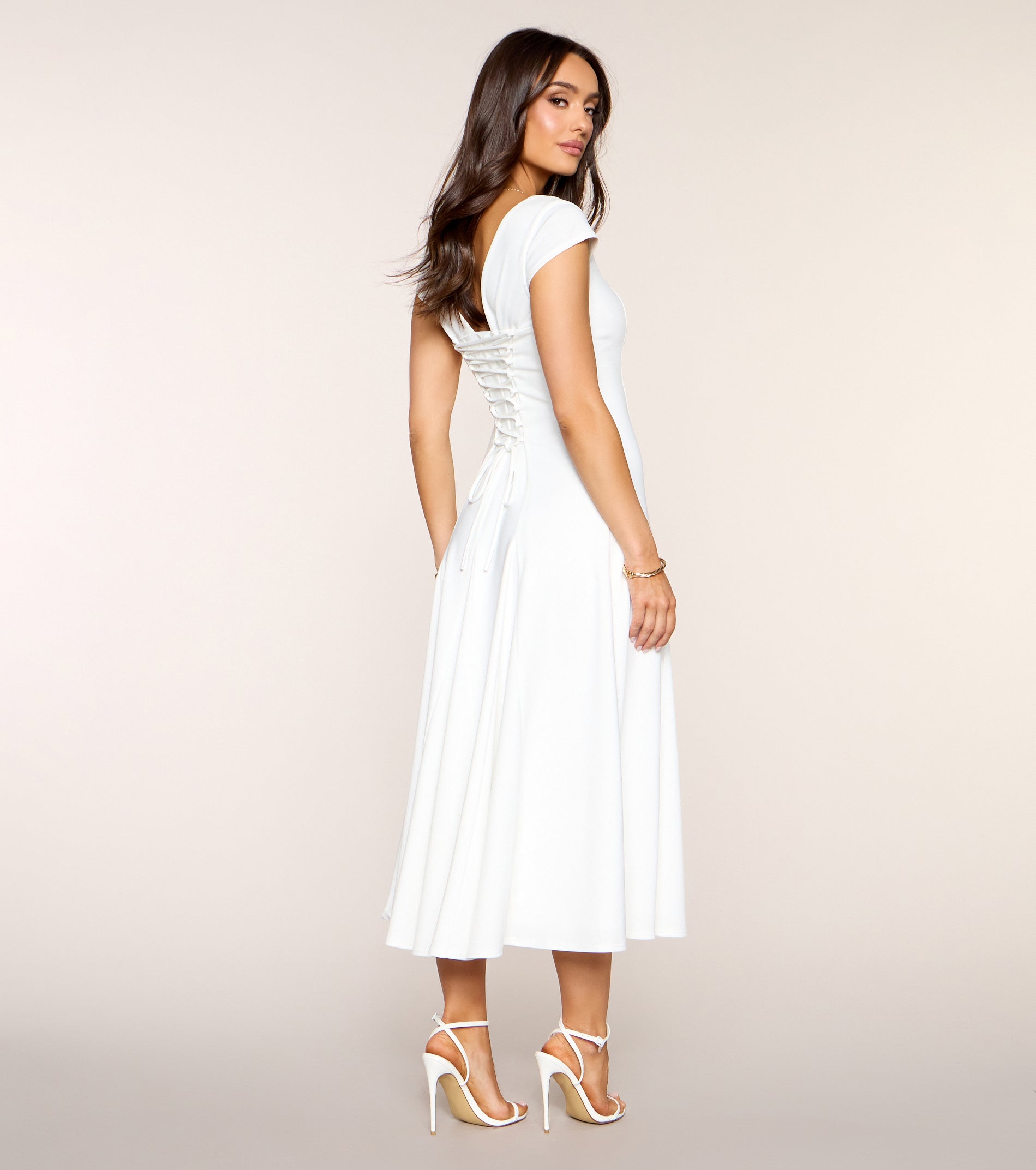 Pretty And Polished Lace-Up A-Line Midi Dress