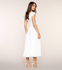Pretty And Polished Lace-Up A-Line Midi Dress