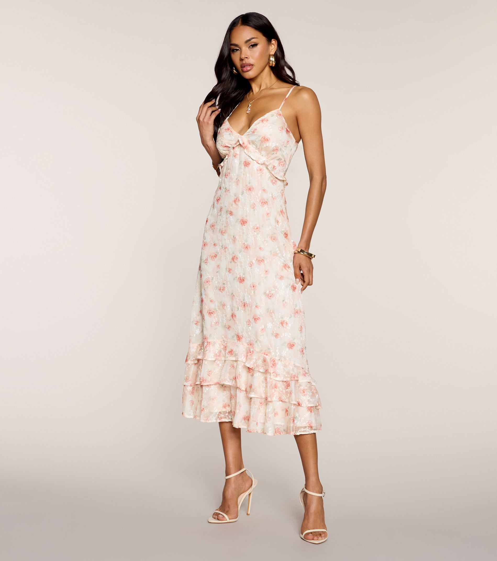Petals & Prosecco V-Neck Midi Dress