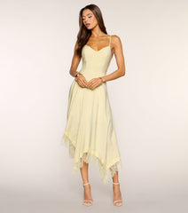 Sunlit Elegance Satin A-Line Midi Dress
