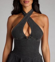 Sweet On You Denim Halter Skater Dress