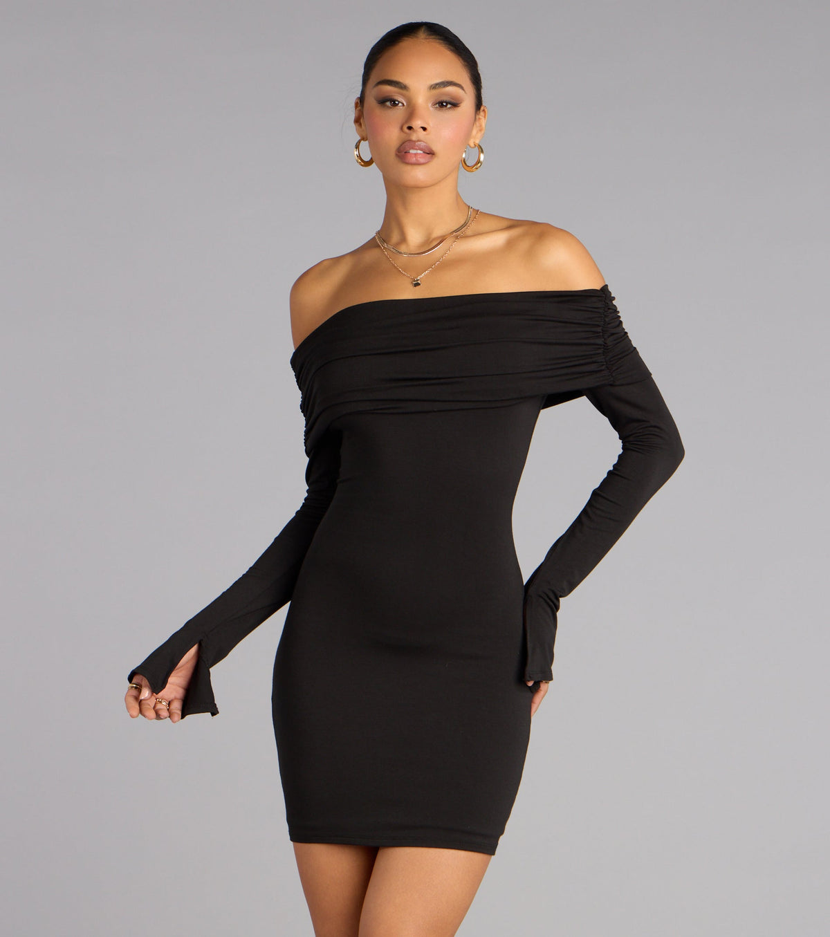 Golden Hour Off-The-Shoulder Mini Dress