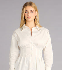 Prep School Princess Rhinestone Collar Shirt Dress