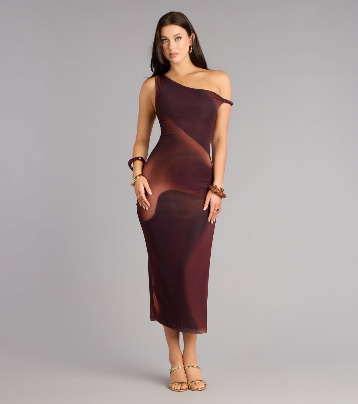 In Your Element Off-Shoulder Mesh Twist Midi Dress