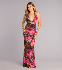 Wild Bloom Cowl Halter Maxi Dress