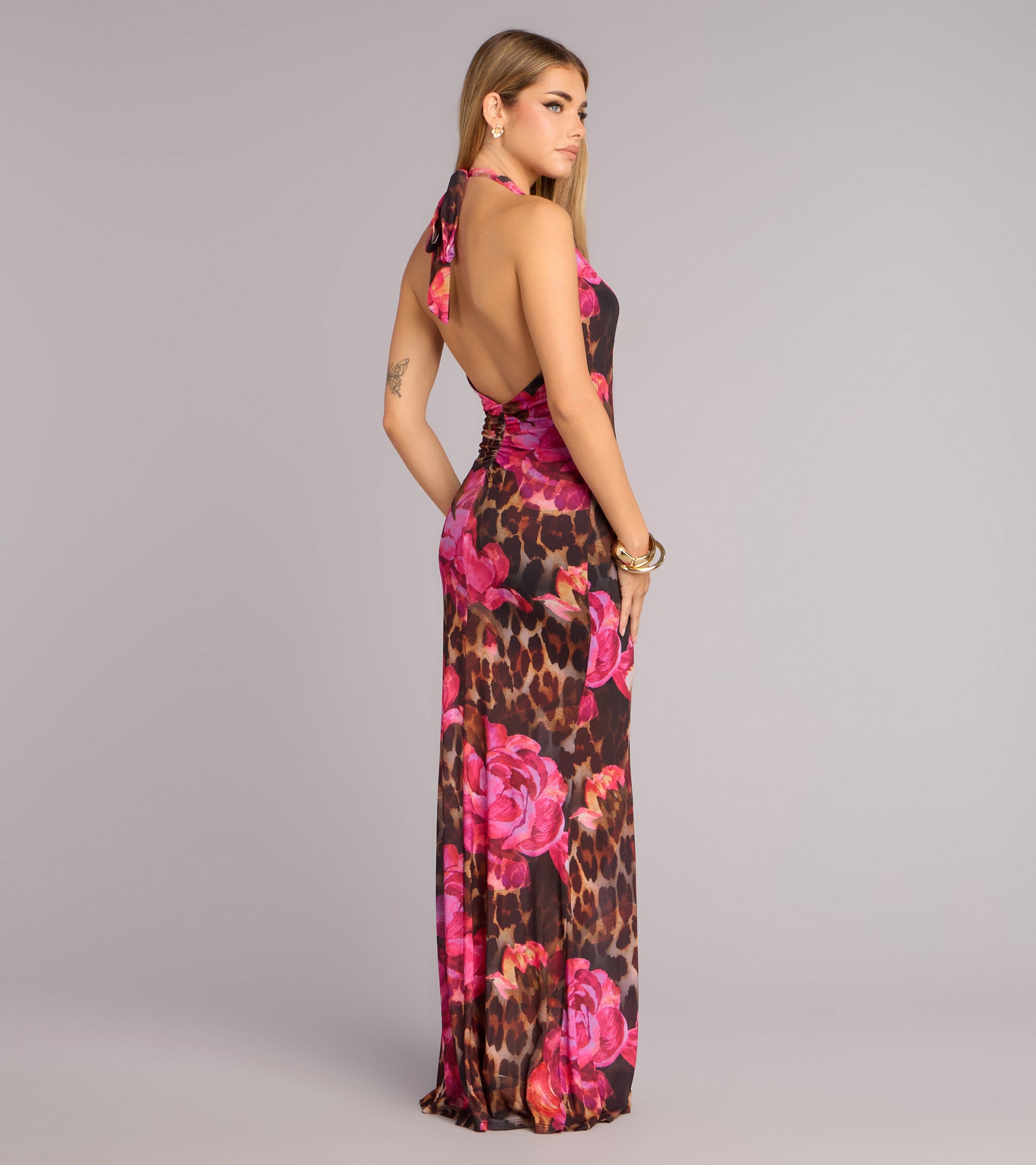 Wild Bloom Cowl Halter Maxi Dress