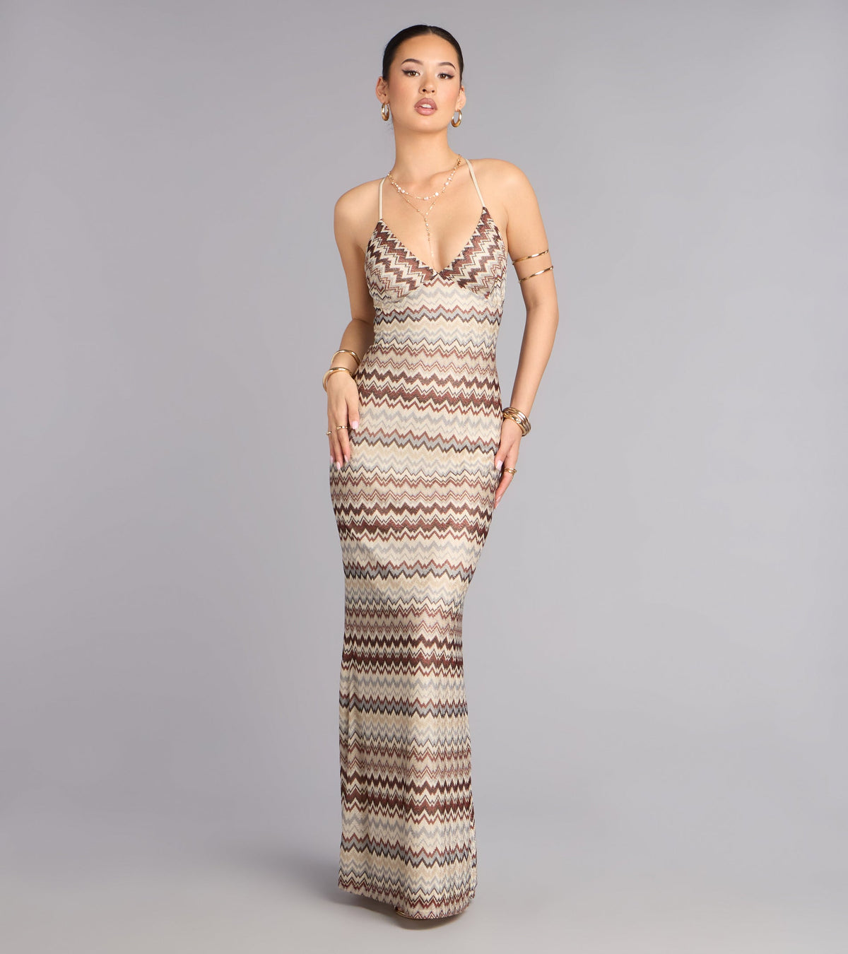 Sunset Plans Chevron Crochet Maxi Dress