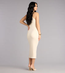 Majorly Chic Ribbed Knit Mock Neck Midi Dress