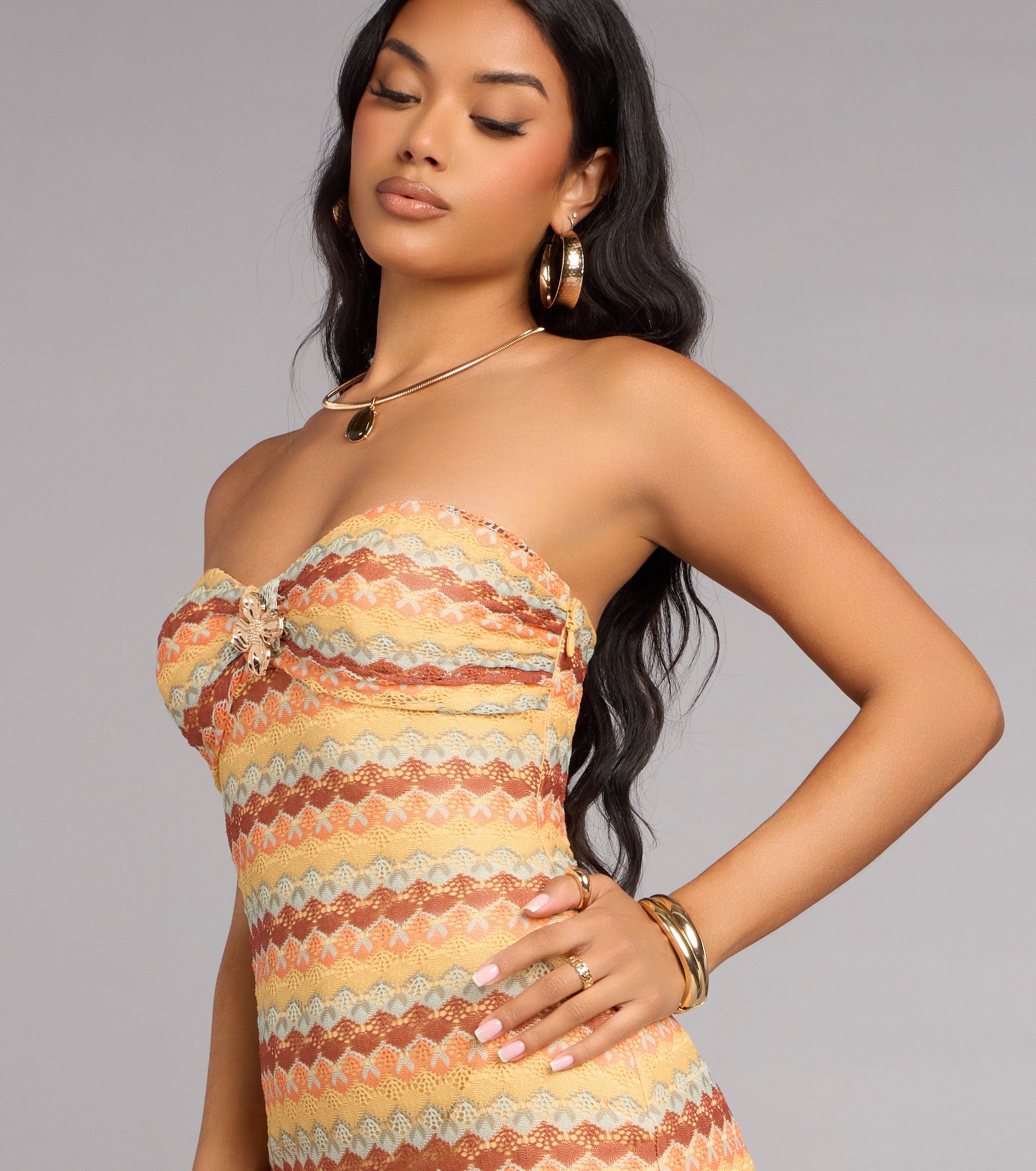 Golden Glow Strapless Maxi Dress