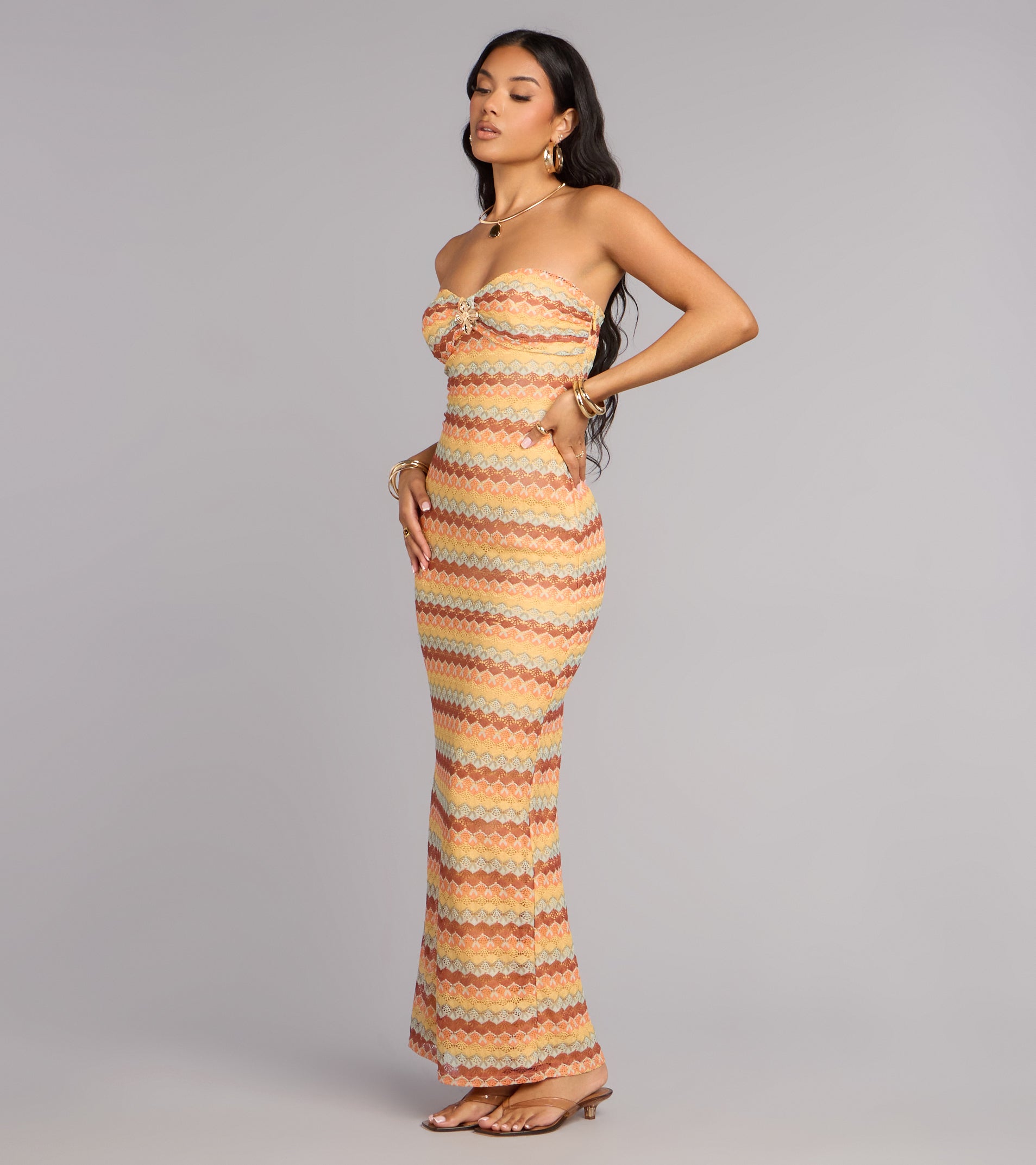 Golden Glow Strapless Maxi Dress