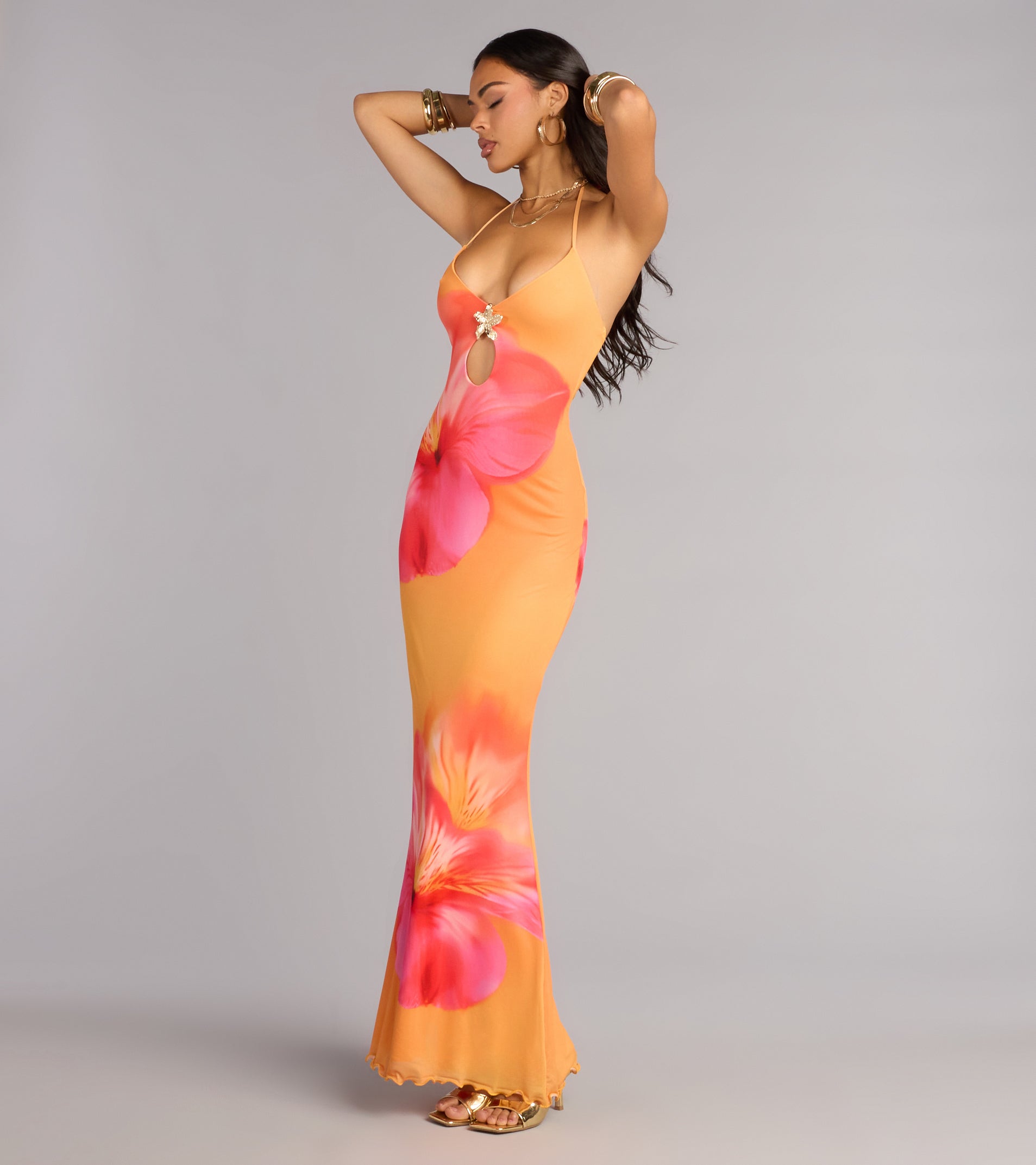Getaway Mood Tropical Floral Halter Maxi Dress