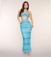 Salt Air Striped Knit Cutout Maxi Dress