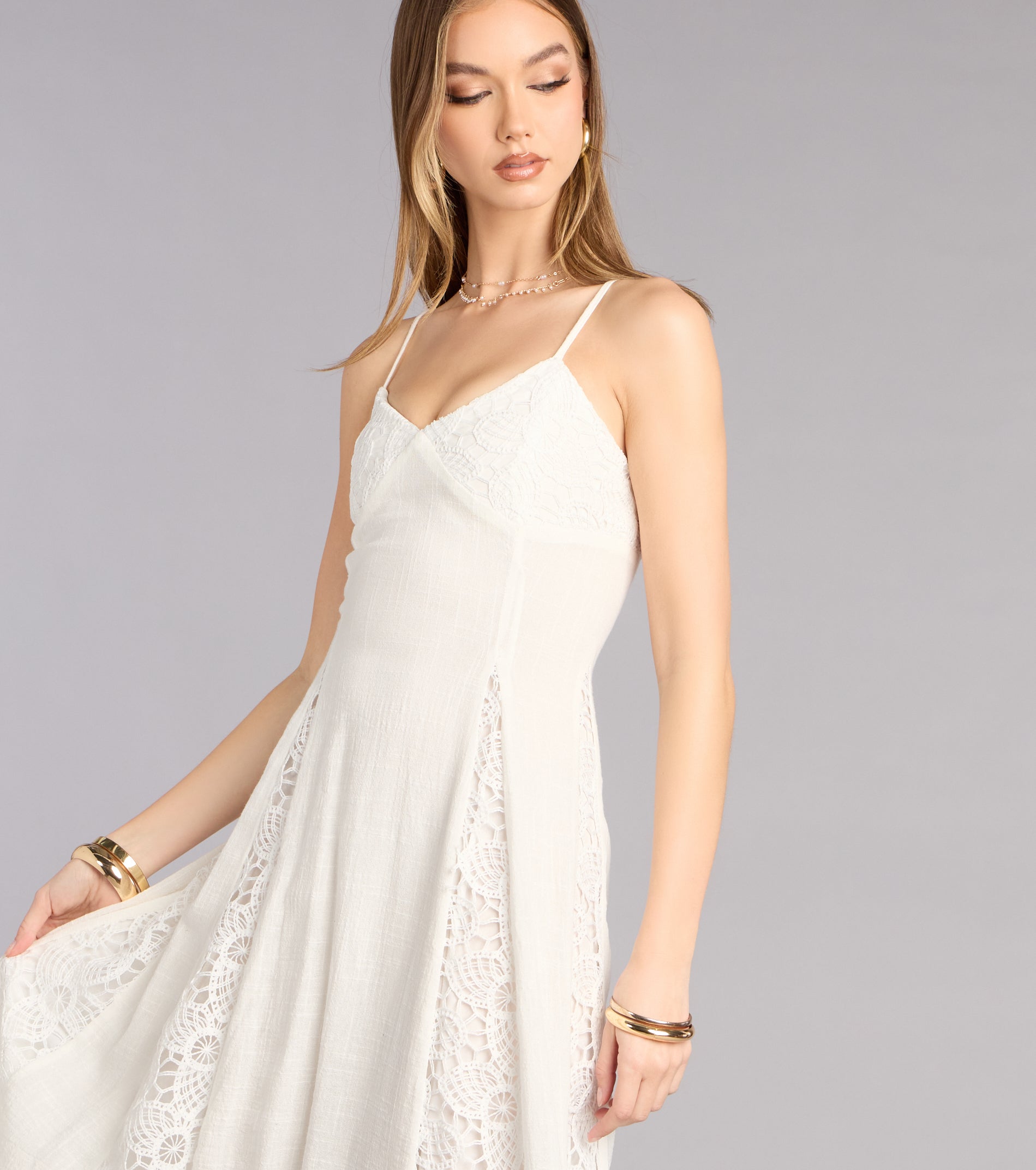 Soft Spoken Statement Linen V Neck Maxi Dress