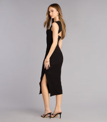 Soft Curve Alert Rib Knit Midi Dress