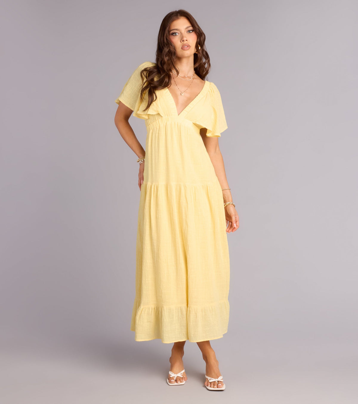 Major Fling Flutter Sleeve Maxi Dress