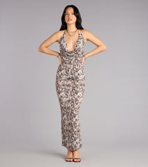Strike Again Snake Print Maxi Dress With Texture