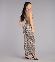 Strike Again Snake Print Maxi Dress With Texture