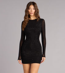 Sleek Impact Rhinestone Sheer Mesh Mini Dress