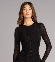 Sleek Impact Rhinestone Sheer Mesh Mini Dress