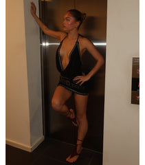 Sultry Edge Faux Suede Halter Mini Dress