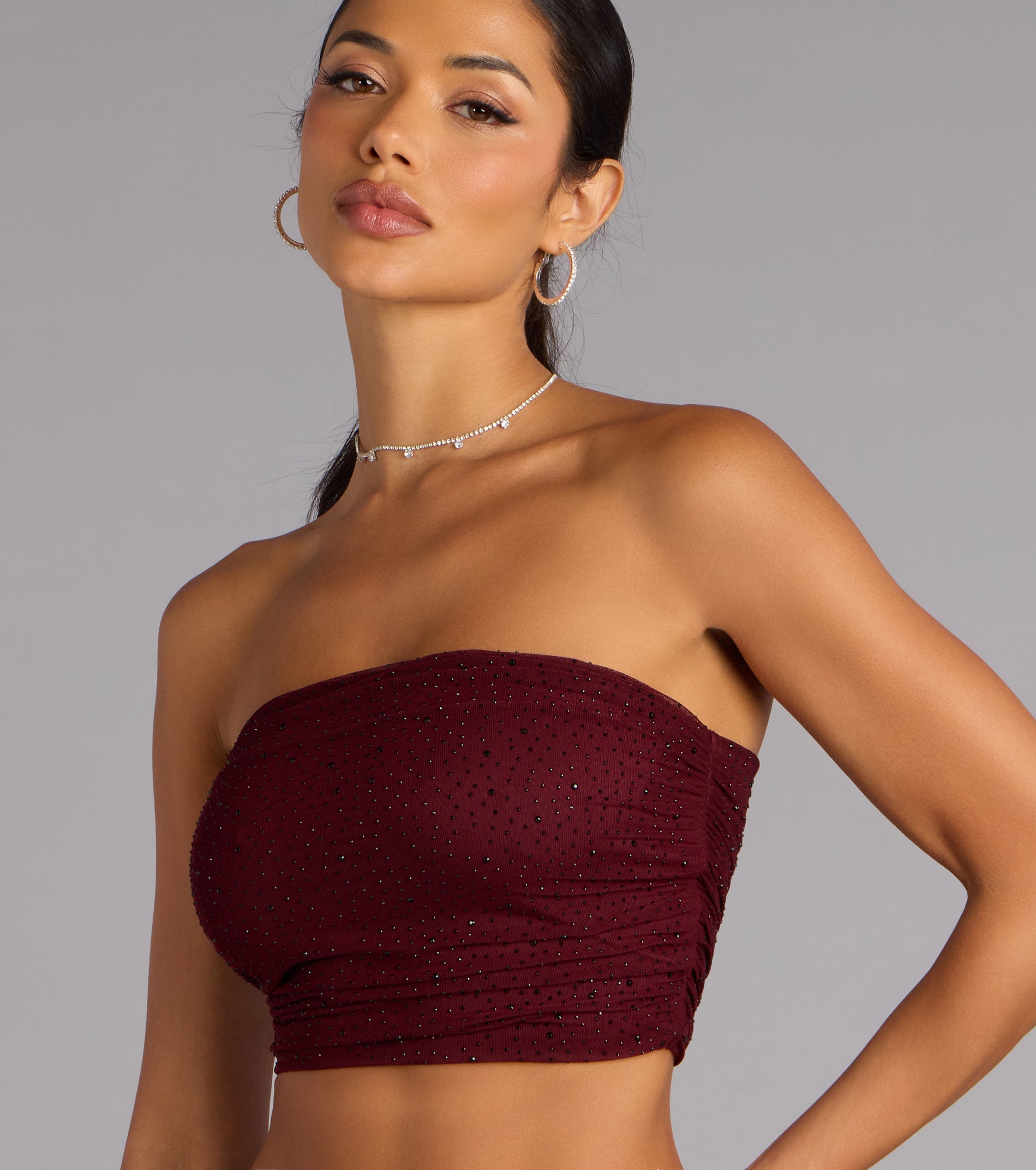 Starlet Status Rhinestone Mesh Tube Top