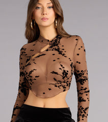 Sculpted Chic Flocked Mesh Crop Top