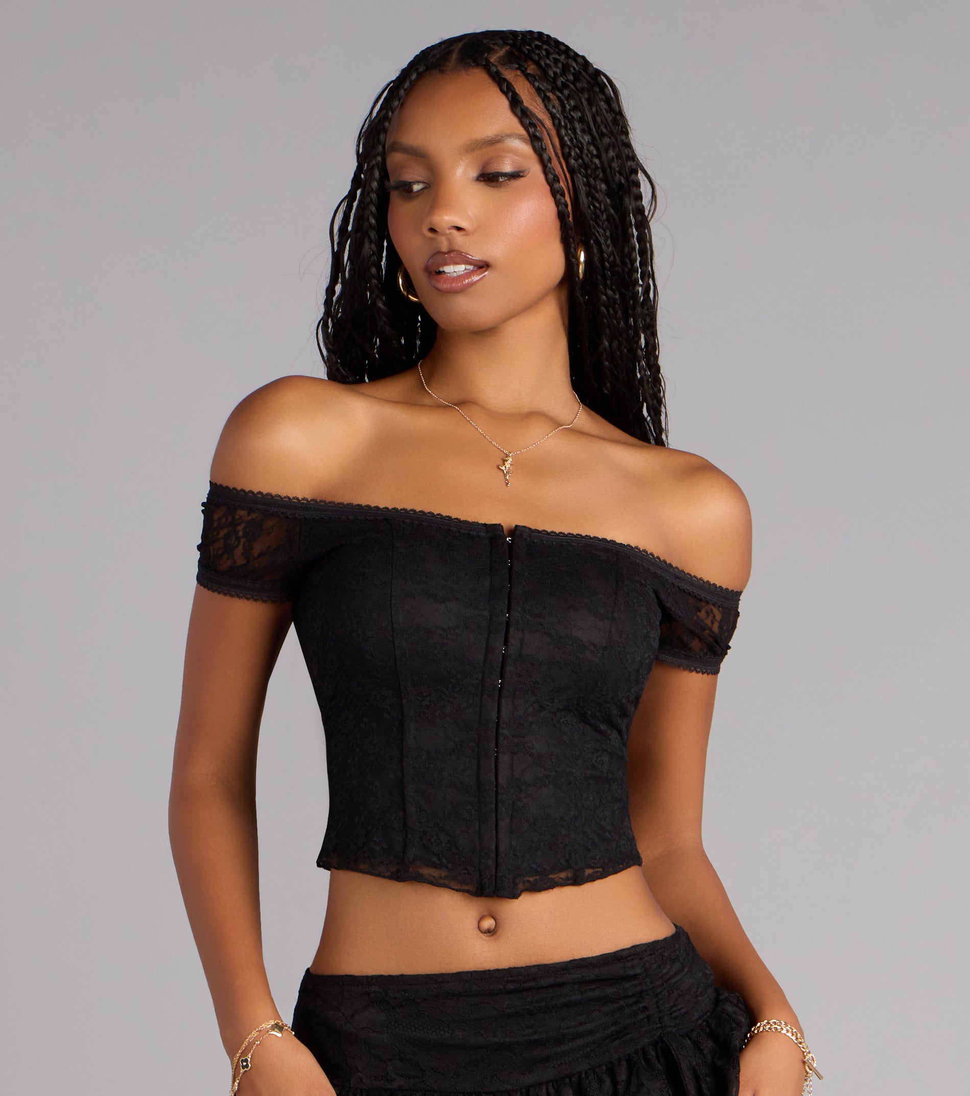 Quiet Allure Off Shoulder Lace Corset Top