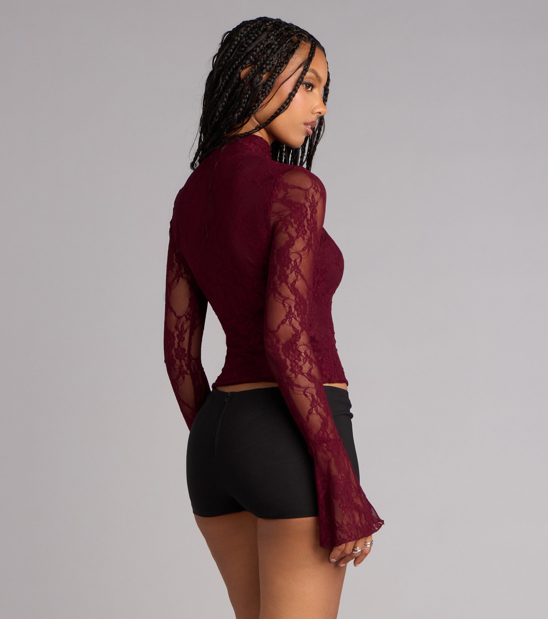 Polished Temptation Lace Long Sleeve Tie Top