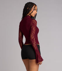 Polished Temptation Lace Long Sleeve Tie Top