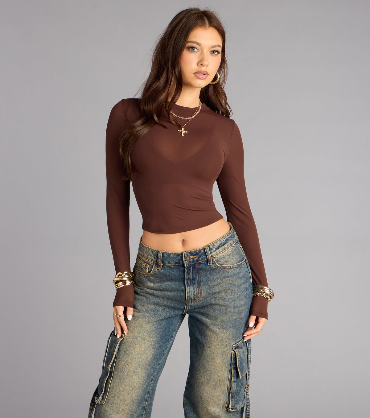 Low-Key Chic Sheer Mesh Long Sleeve Top