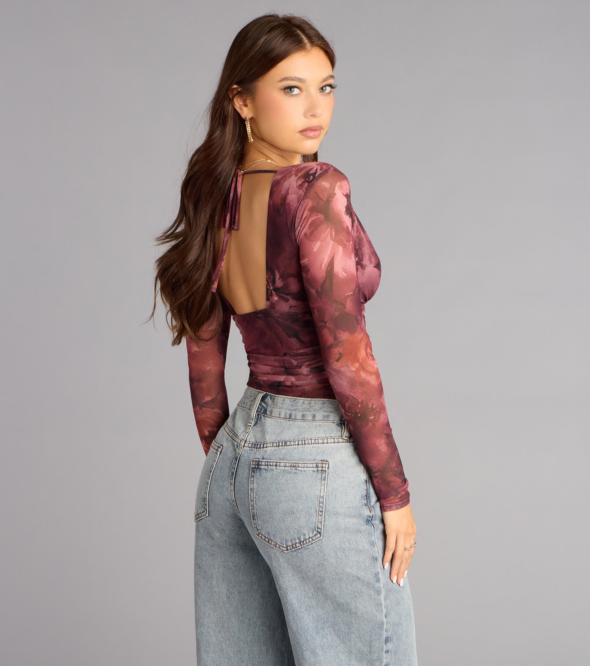 Soft Focus Drama Mesh Plunge Crop Top