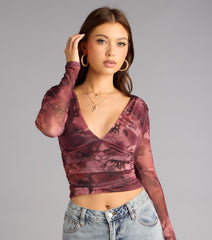 Soft Focus Drama Mesh Plunge Crop Top