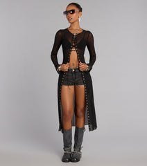 Night Mode Lace Up Mesh Long Top