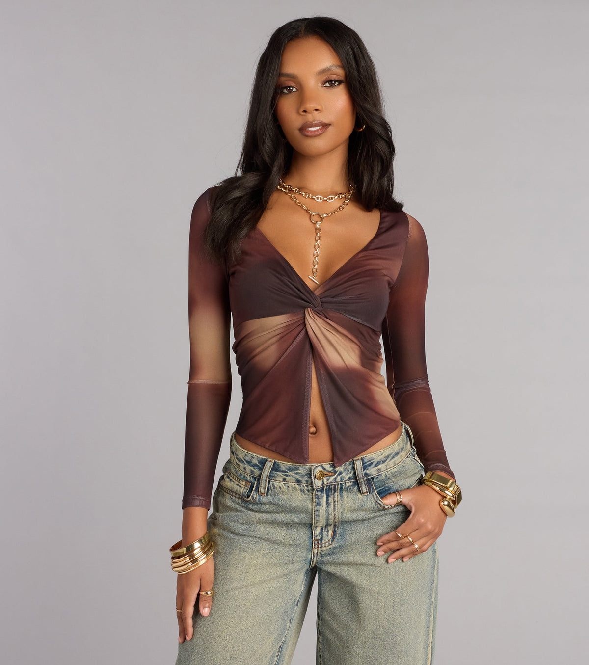 Twist of Fate Abstract Flyaway Long Sleeve Top
