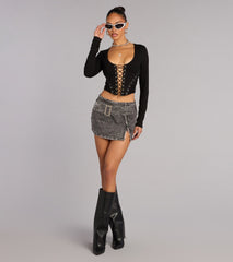 Confident Moves Lace-Up Long Sleeve Crop Top