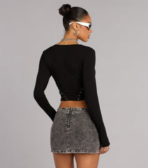Confident Moves Lace-Up Long Sleeve Crop Top