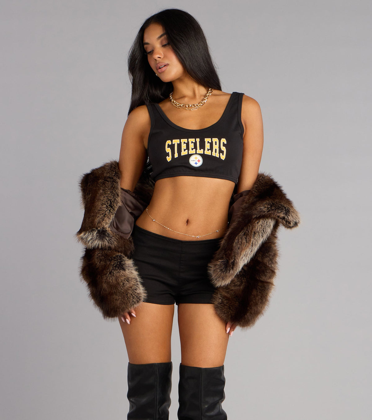 Ultra Game NFL Pittsburgh Steelers Crop Tank Top