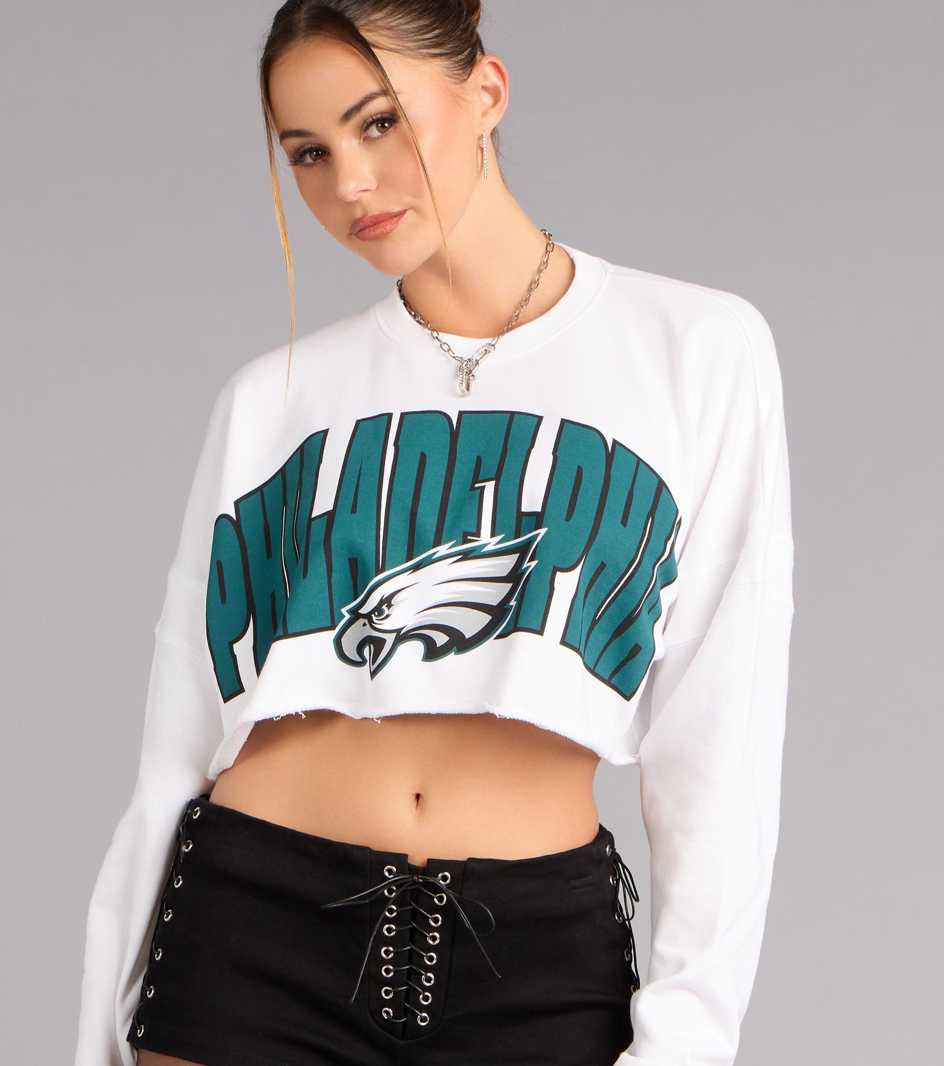 Ultra Game NFL Philadelphia Eagles Crop Sweatshirt