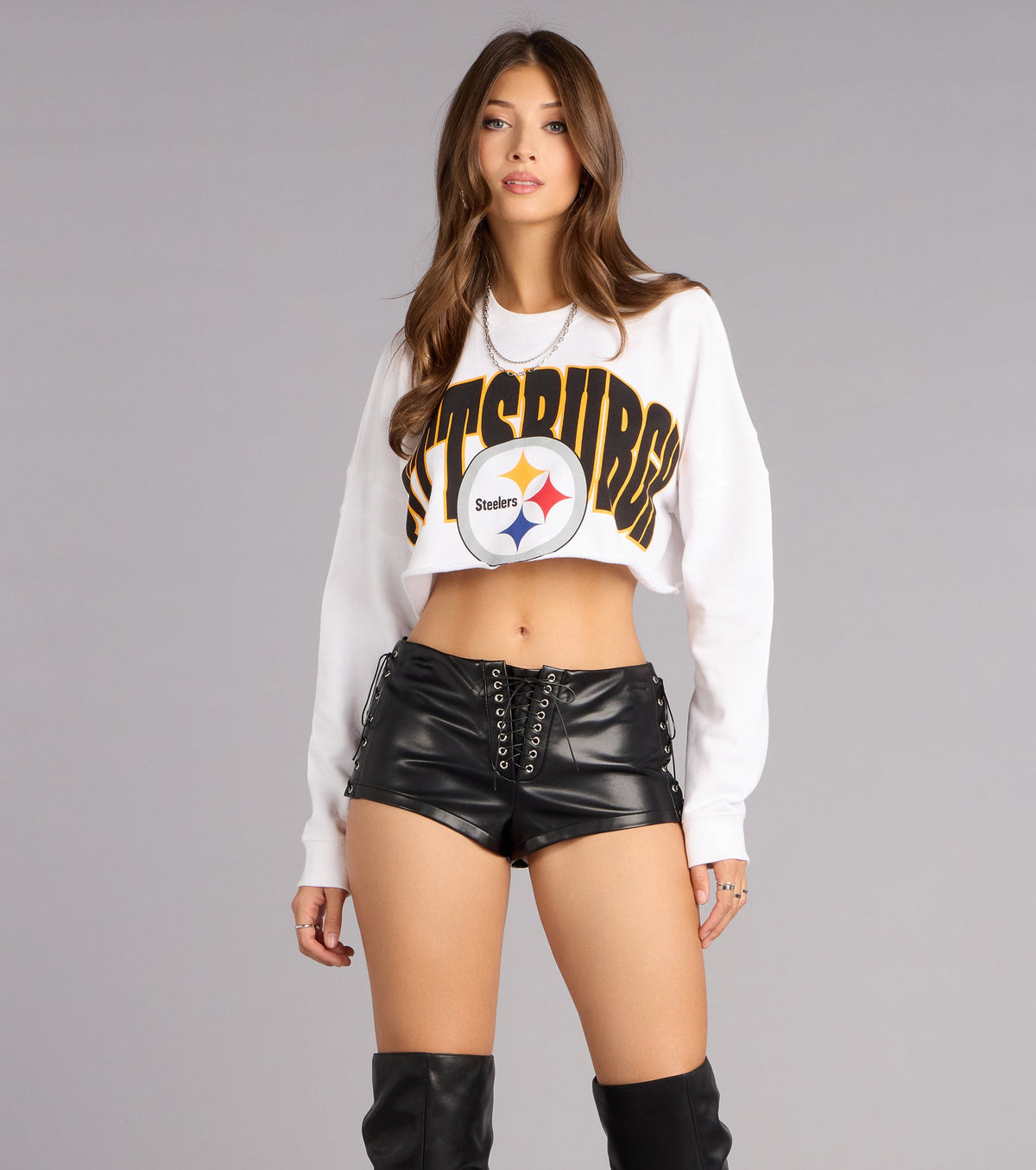 Ultra Game NFL Pittsburgh Steelers Crop Sweatshirt