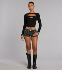 All Eyes On You Studded Cutout Long Sleeve Top