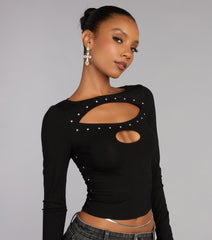 All Eyes On You Studded Cutout Long Sleeve Top