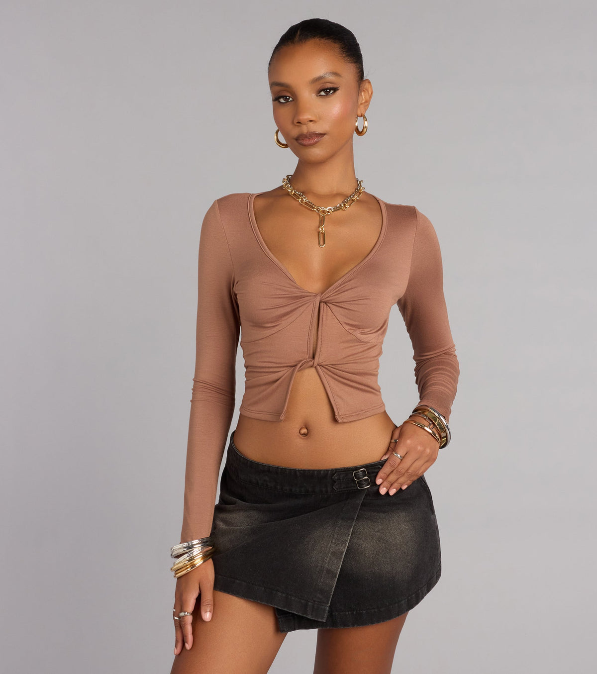 Easy Allure Double Twist Long Sleeve Top