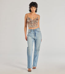 Cute And Bold Leopard Satin Corset Top