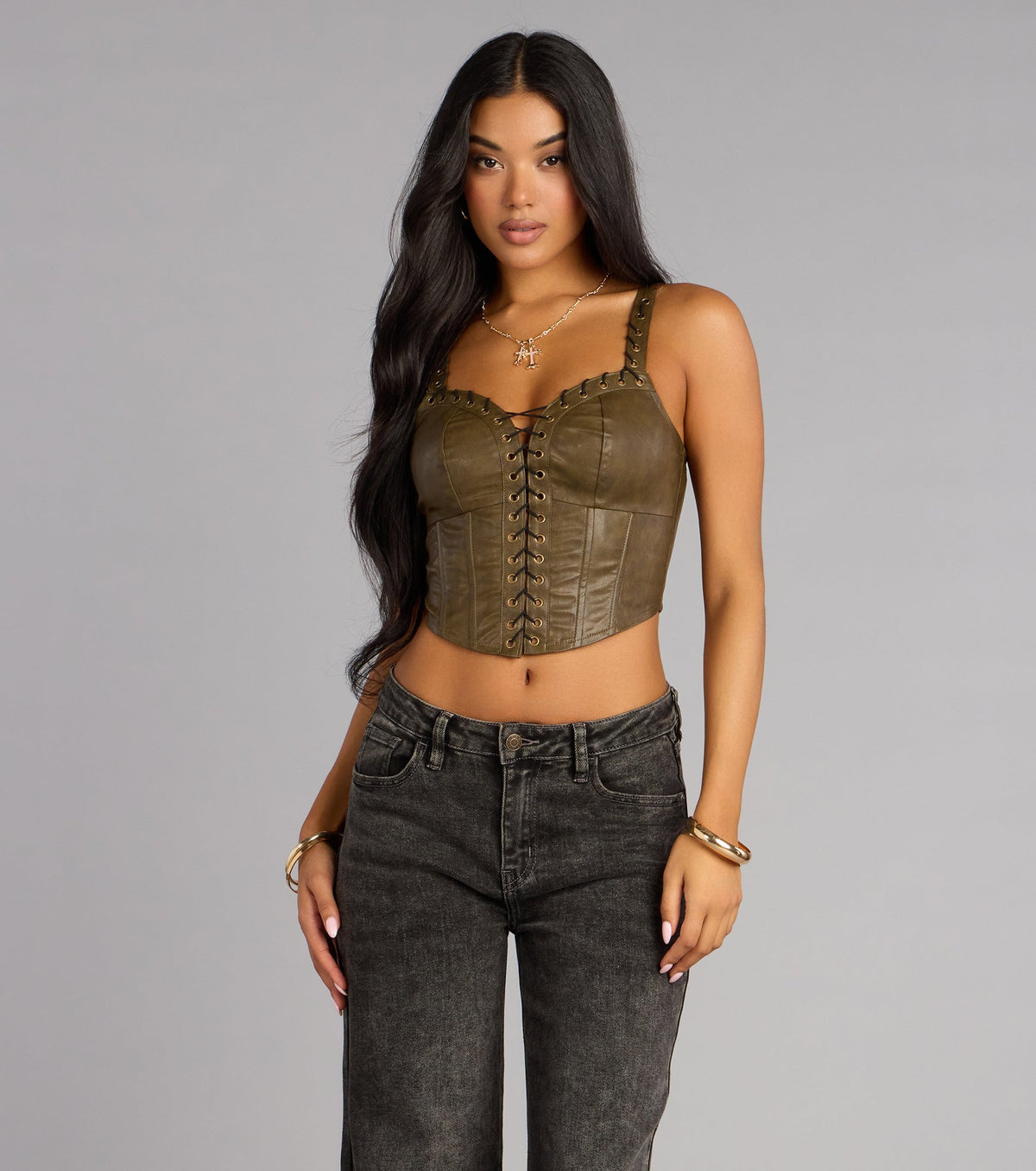 Street Siren Faux Leather Corset Top
