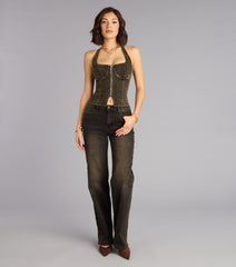 Zip Into It Denim Halter Top